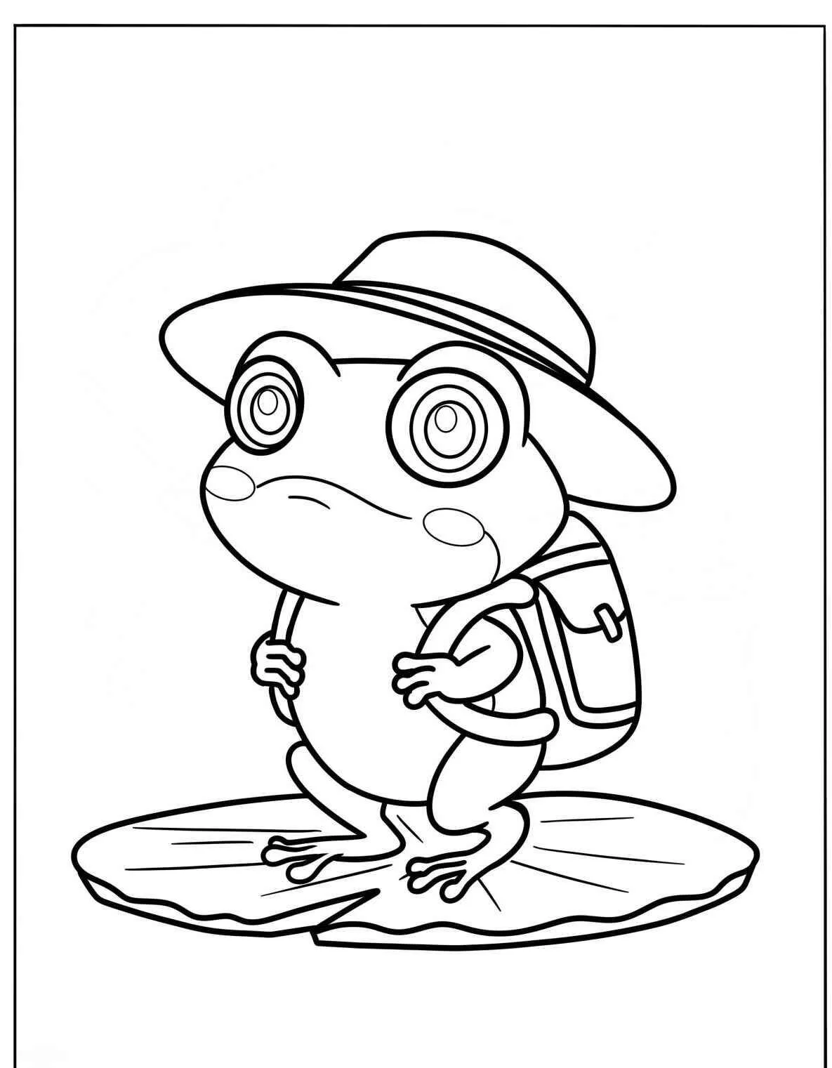 Desenho de Sapo Aventureiro com Mochila para Colorir