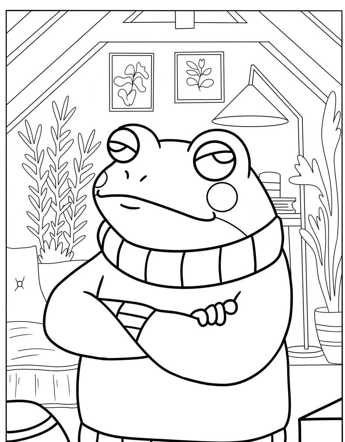 Desenho de Sapo Estiloso com Suéter para Colorir