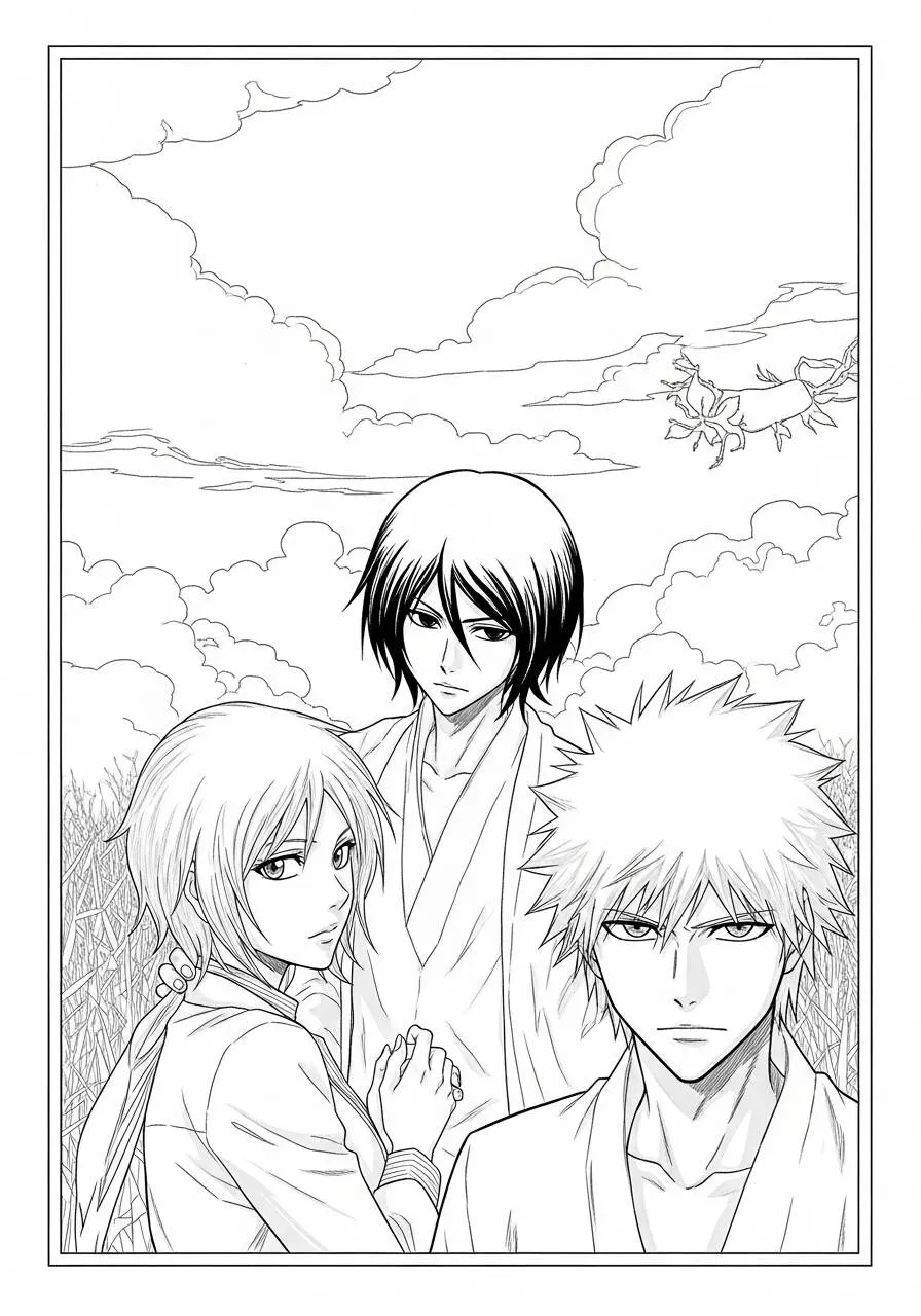 Desenho de Anime do Ichigo, Rukia e Renji para Colorir