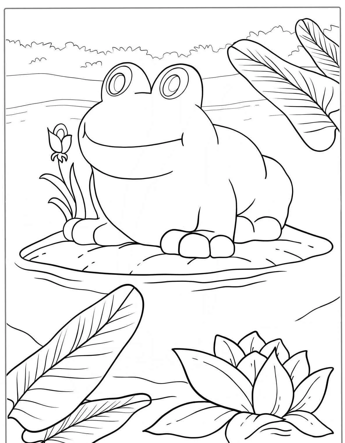 Desenho de Sapo Feliz em um Lago para Colorir