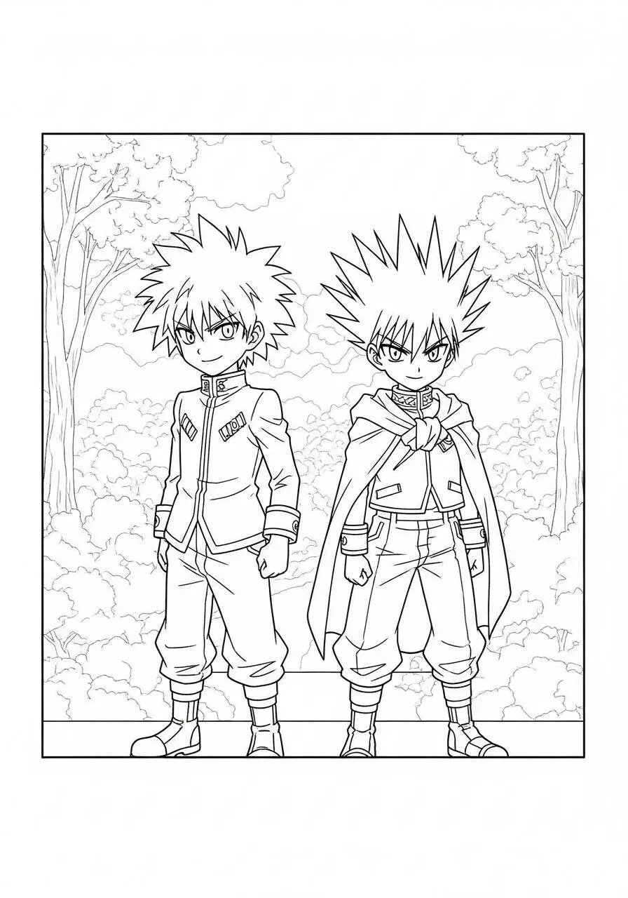Desenho de Anime do Gon e Killua Prontos para Aventura para Colorir
