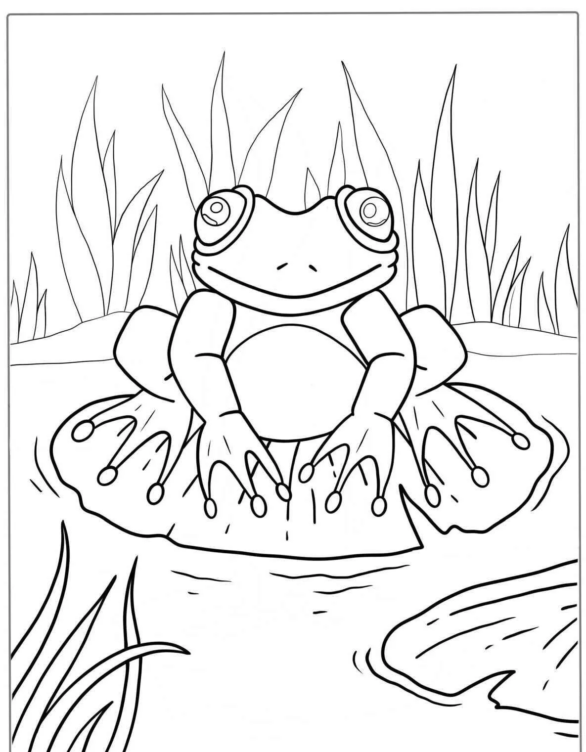 Desenho de Sapo em uma Vitória Régia para Colorir