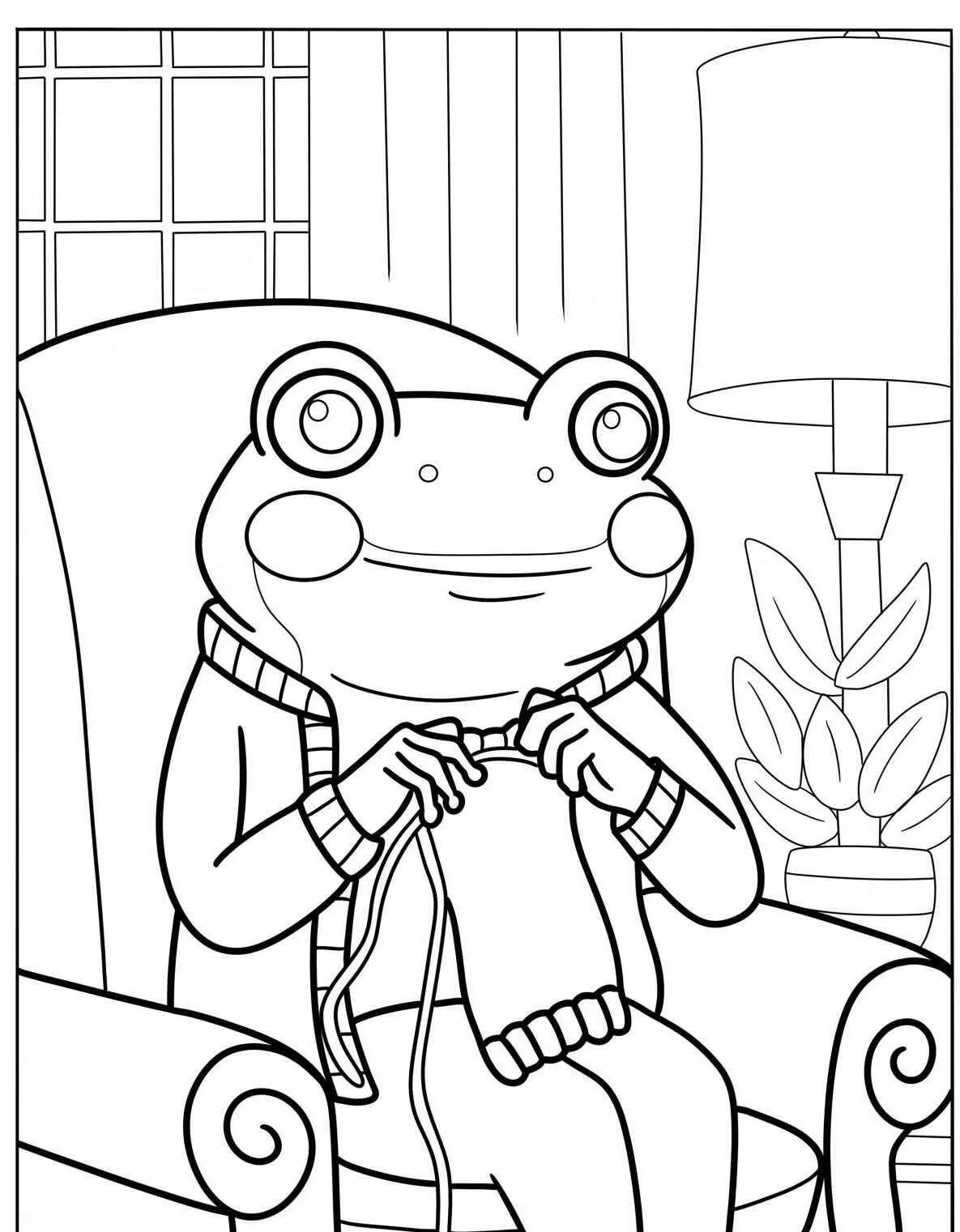 Desenho de Sapo Tricotando para Colorir
