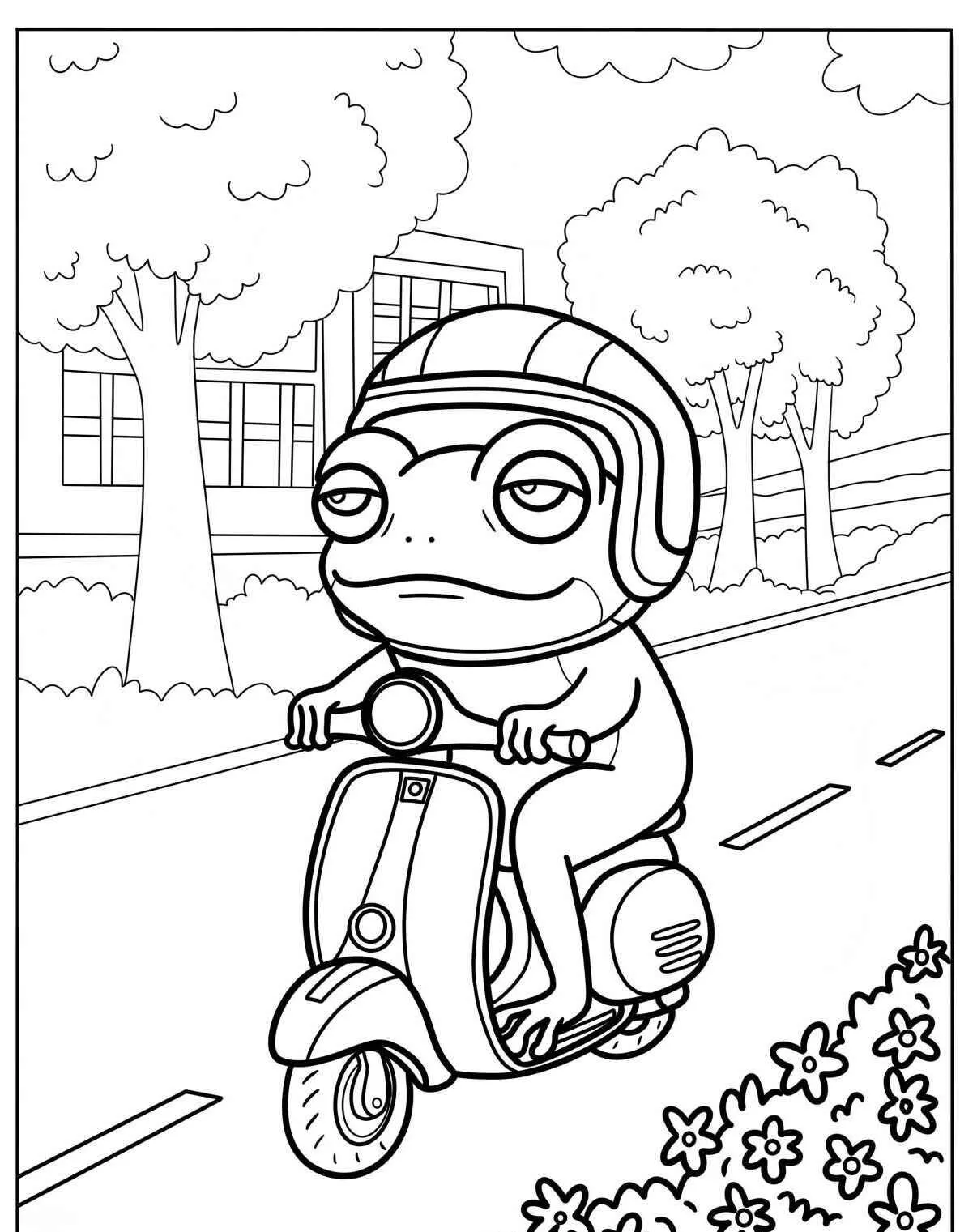 Desenho de Sapo Andando de Scooter para Colorir