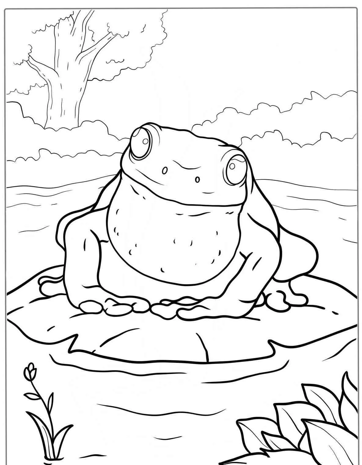Desenho de Sapo Relaxando na Pedra para Colorir