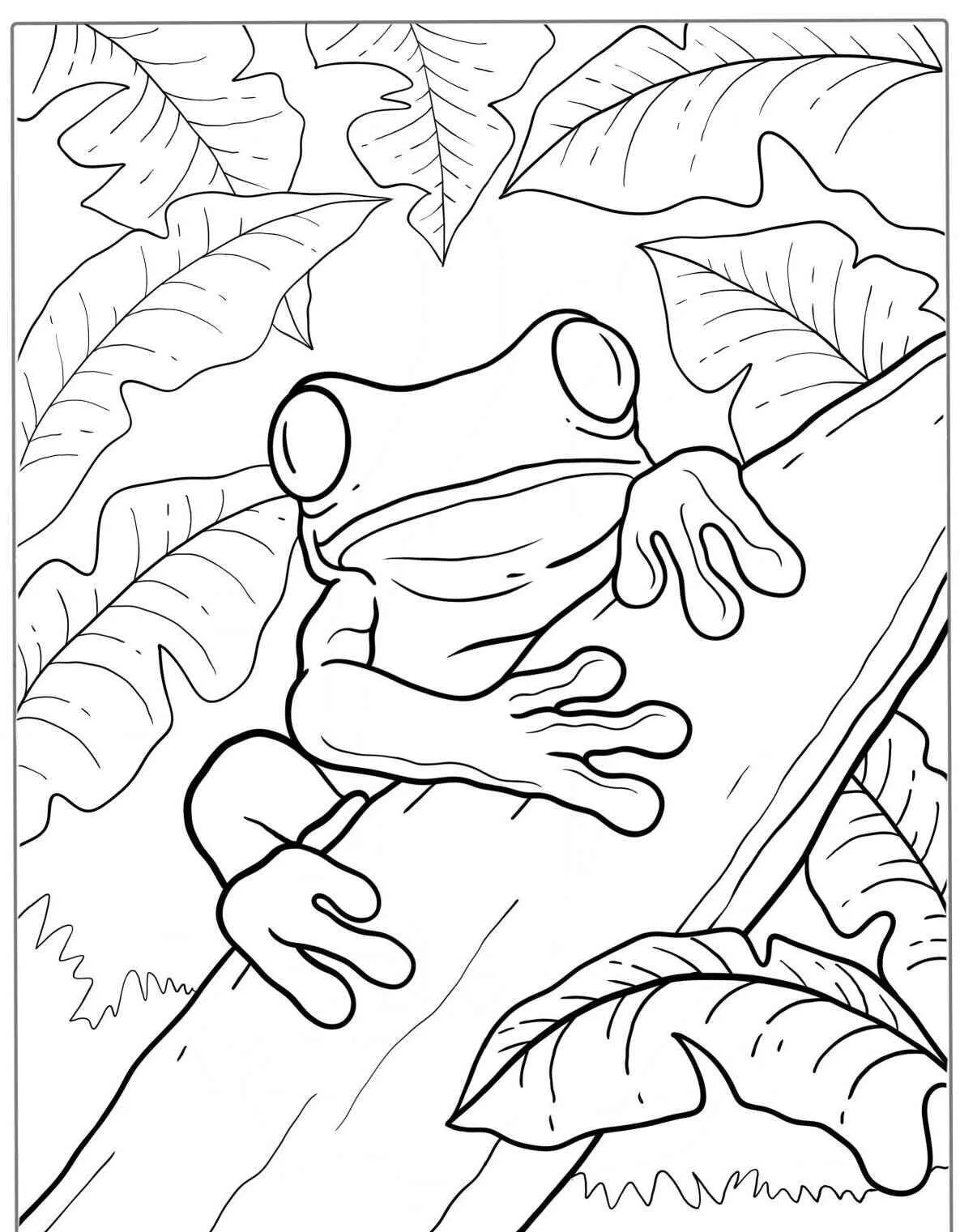 Desenho de Sapo Verde Escalando uma Árvore para Colorir