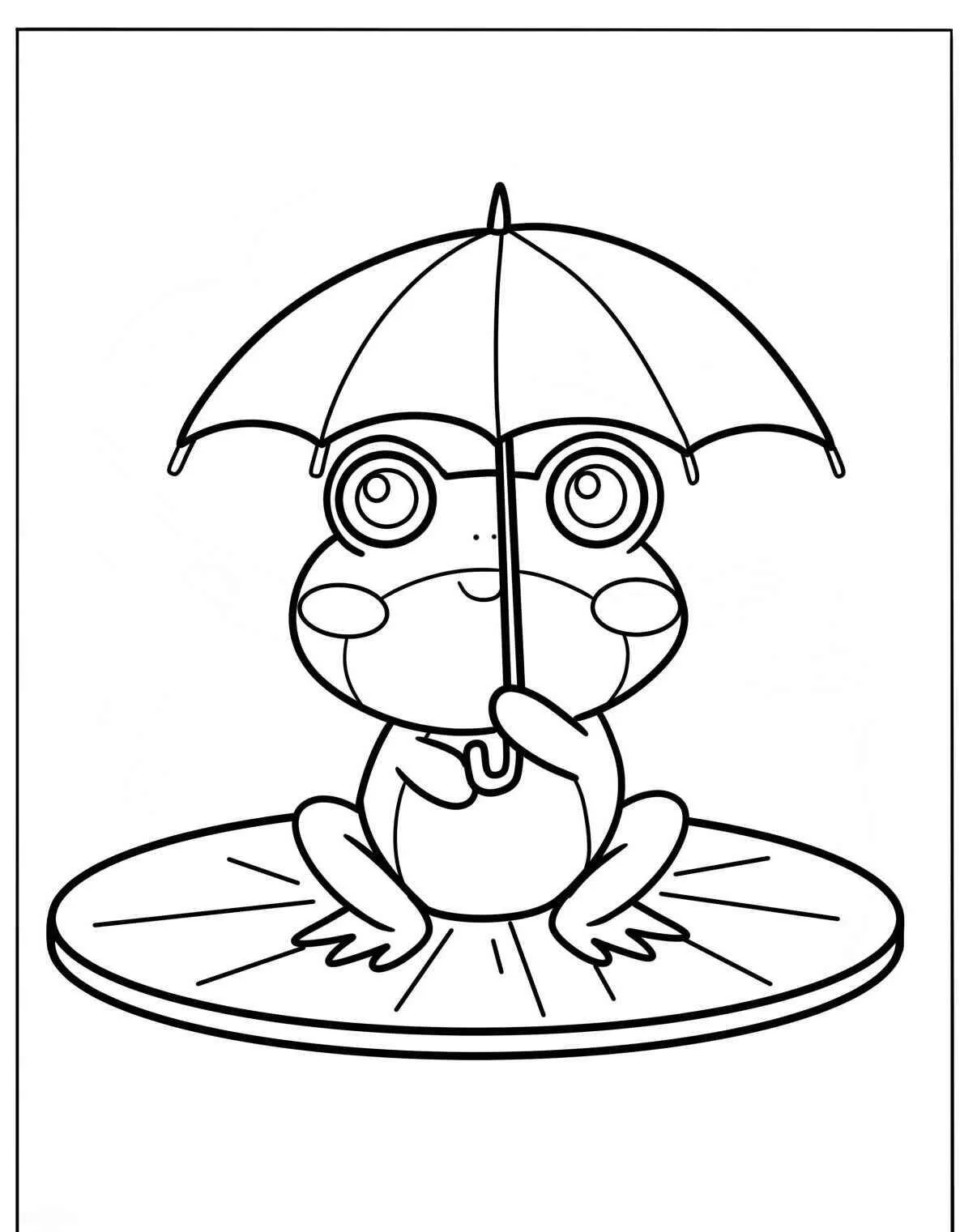 Desenho de Sapo com Chapéu de Chuva para Colorir