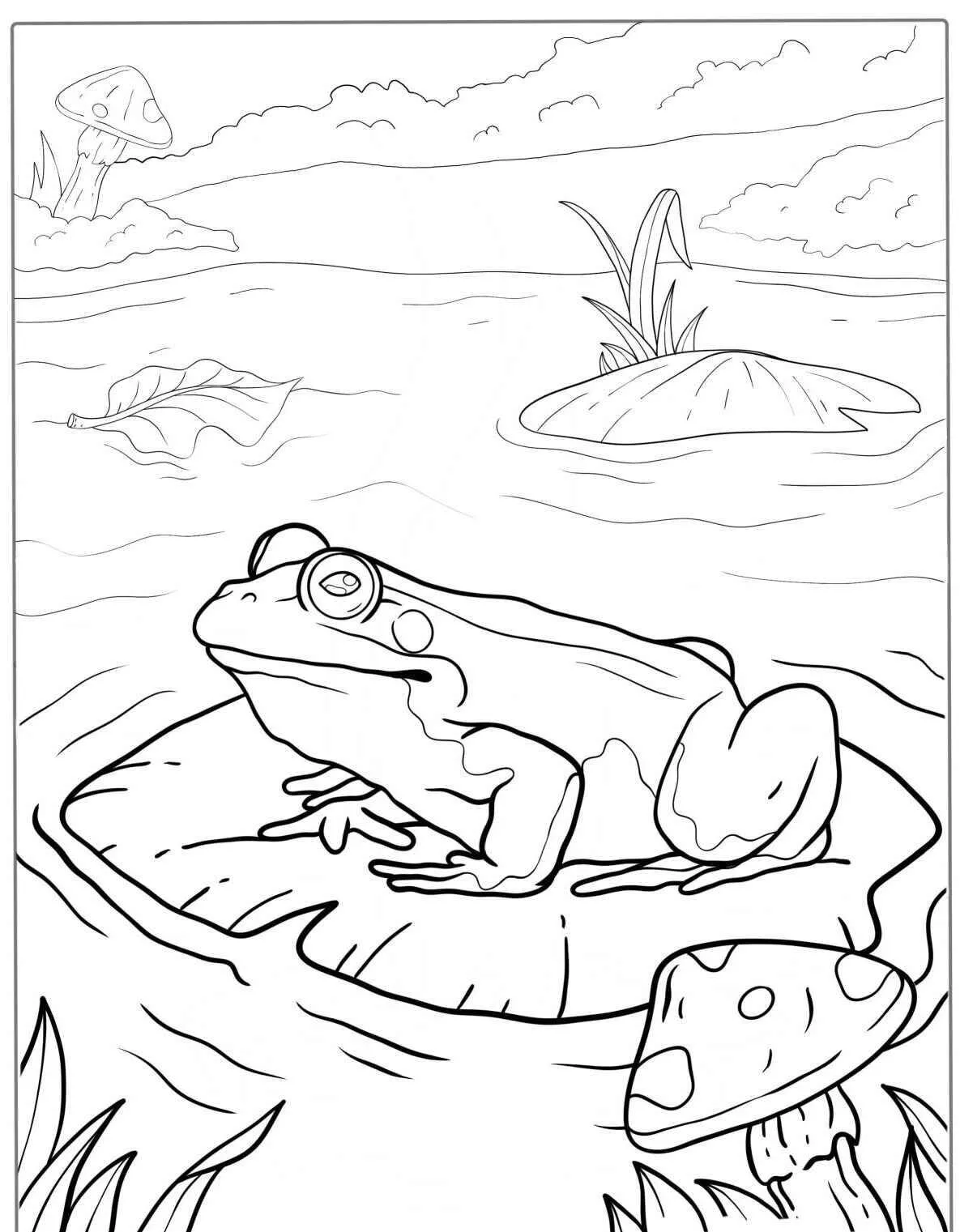 Desenho de Sapo Relaxando em uma Flor de Lótus para Colorir