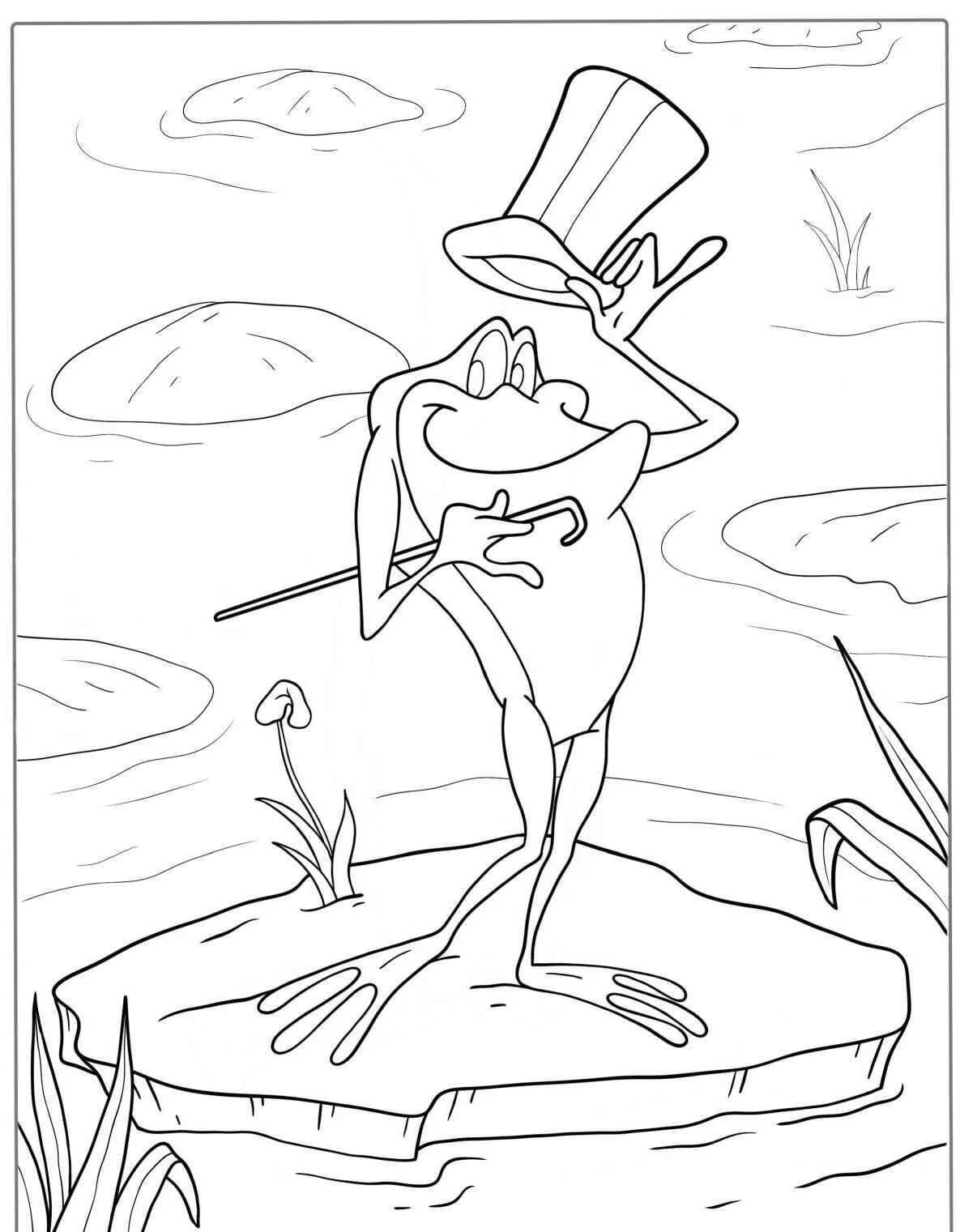 Desenho de Sapo Elegante com Cartola para Colorir
