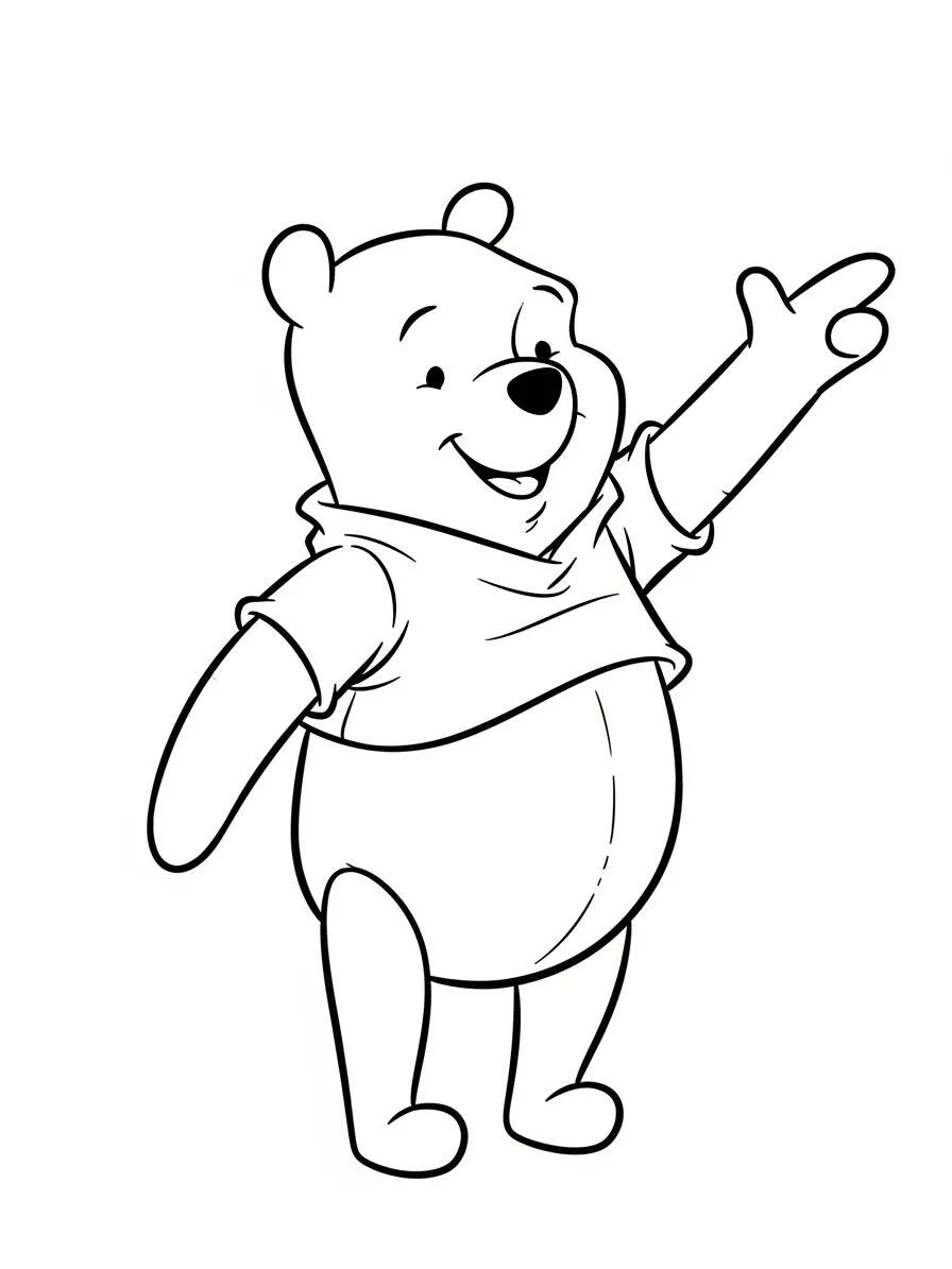 Desenho de Ursinho Pooh Acenando para Colorir
