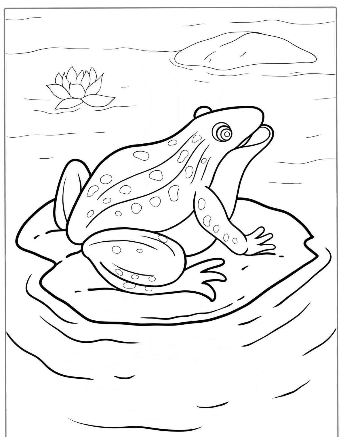 Desenho de Sapo em uma Pedra na Água para Colorir
