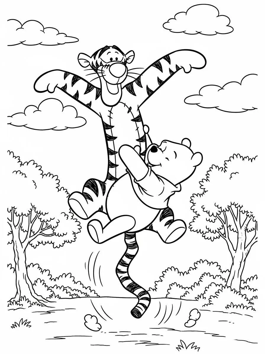 Desenho de Ursinho Pooh e Tigrão para Colorir