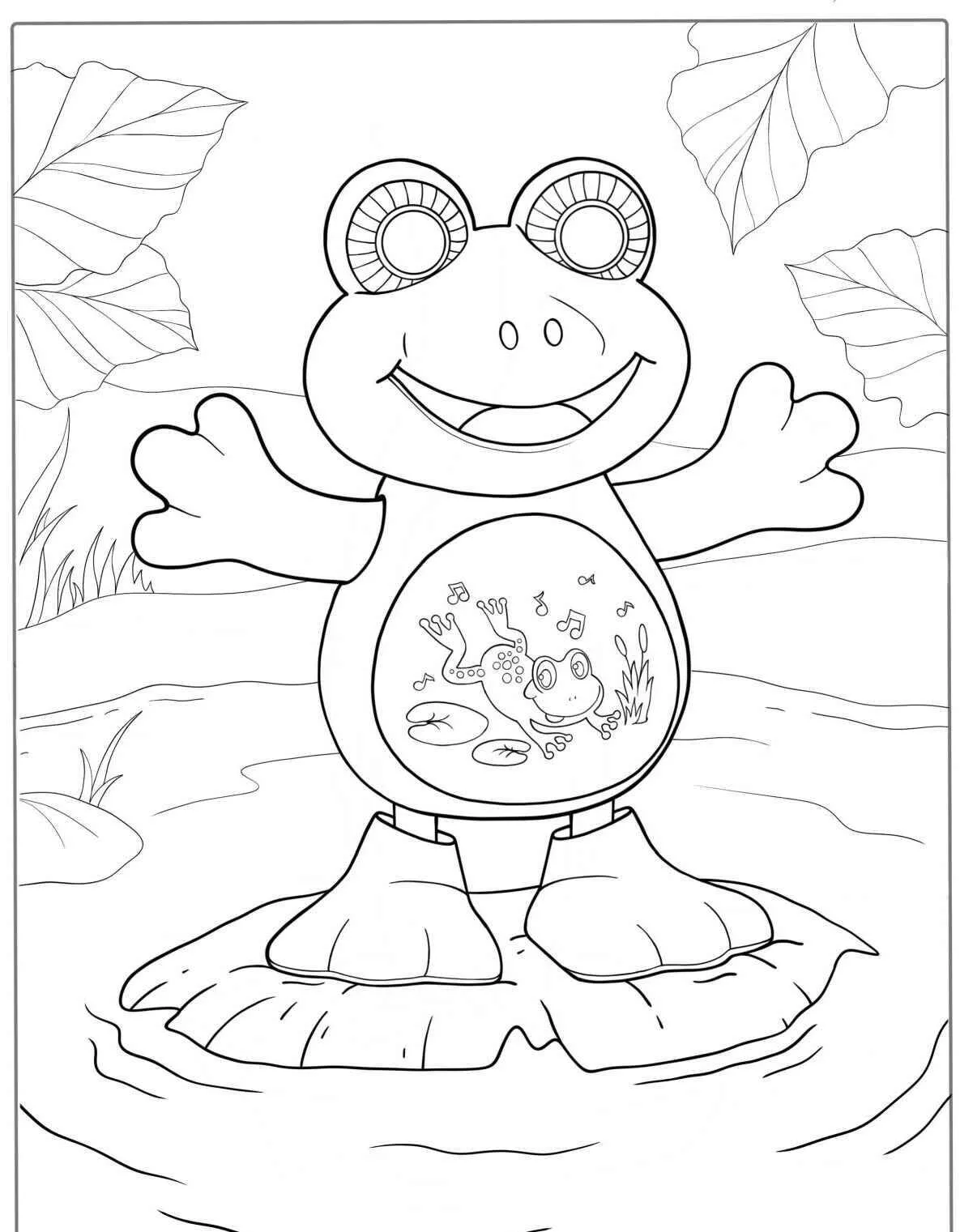 Desenho de Sapo Alegre em um Lago para Colorir