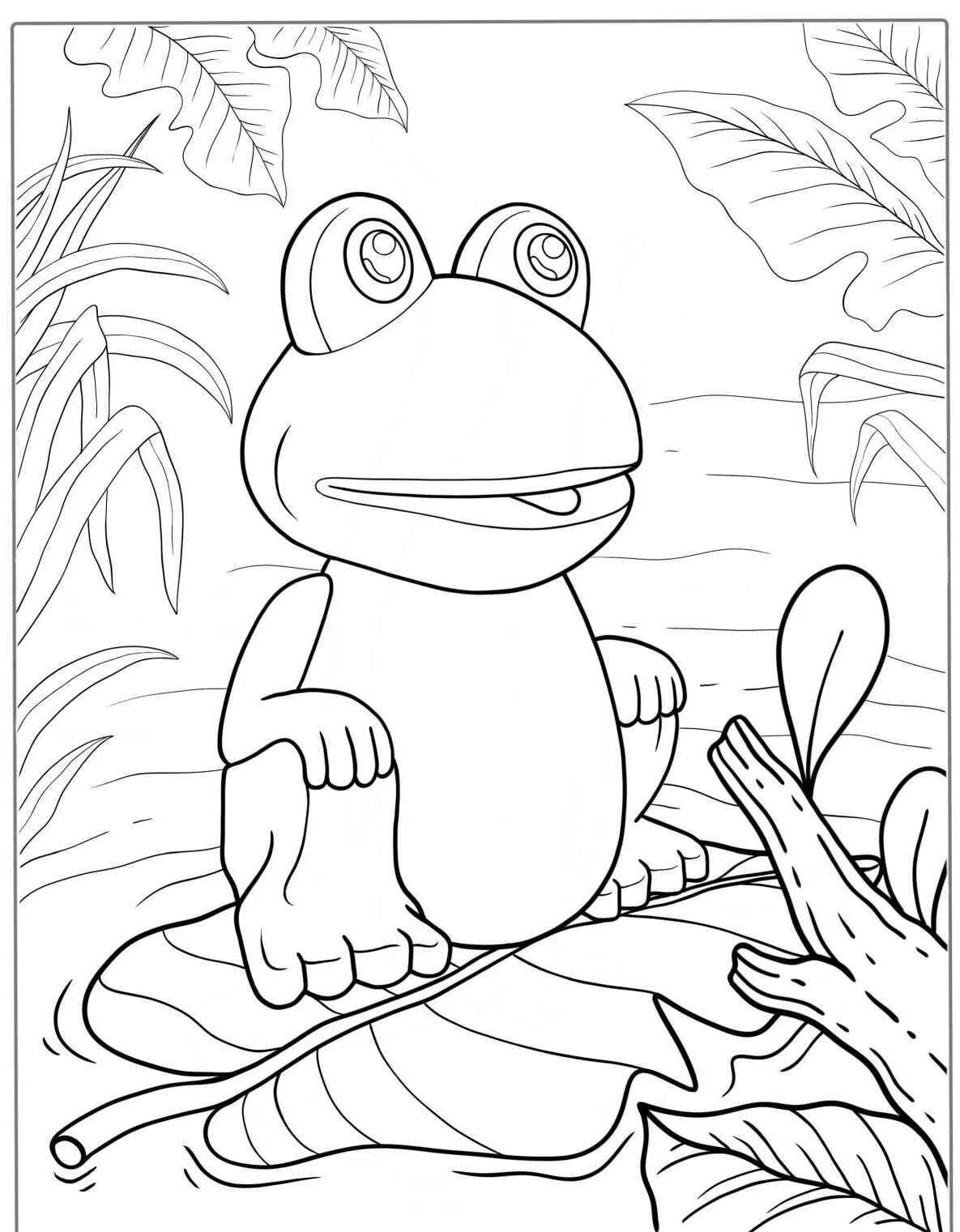 Desenho de Sapo em uma Folha para Colorir