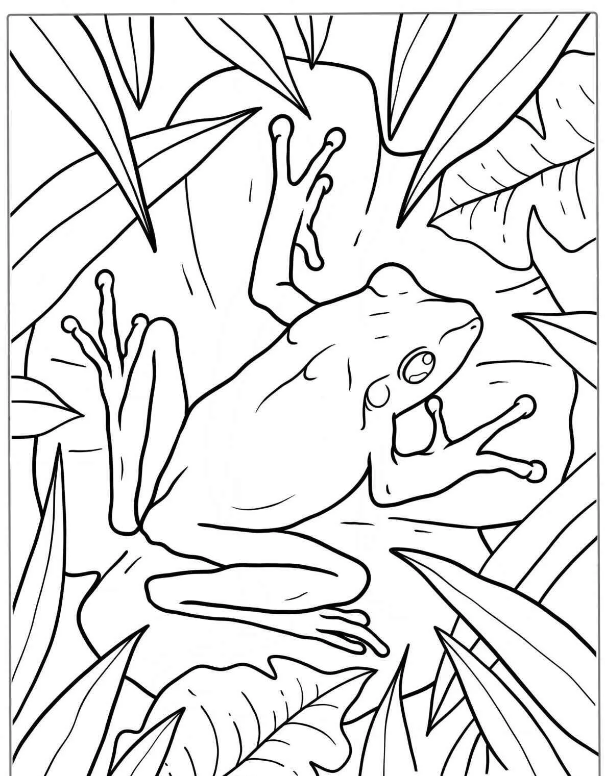 Desenho de Sapo na Folhagem para Colorir