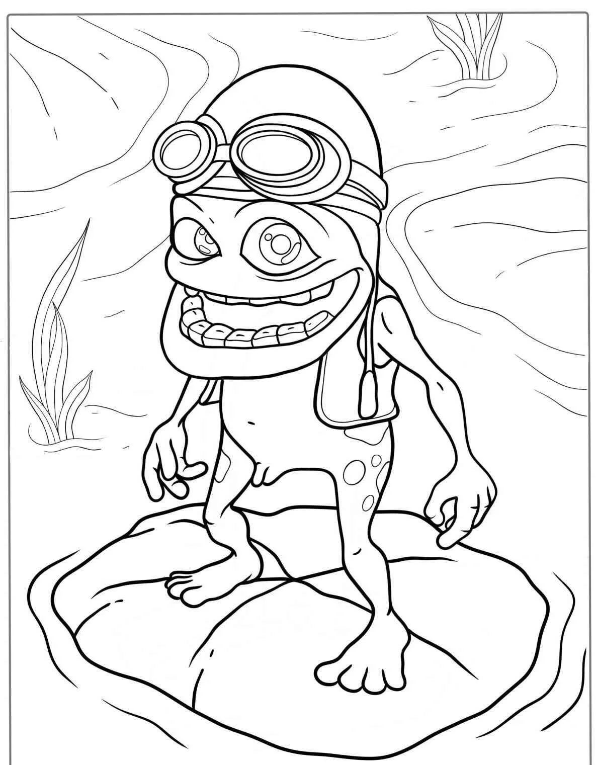 Desenho de Sapo Aventureiro com Óculos para Colorir