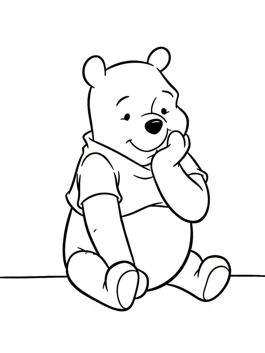 Desenho de Ursinho Pooh Pensativo para Colorir