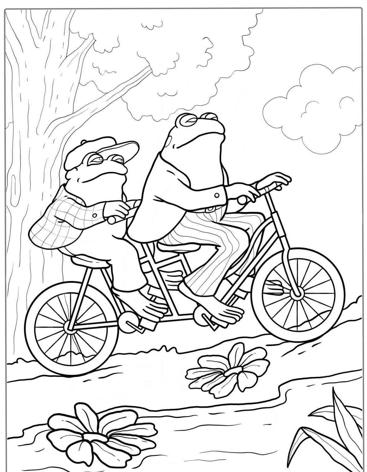Desenho de Sapo Andando de Bicicleta para Colorir