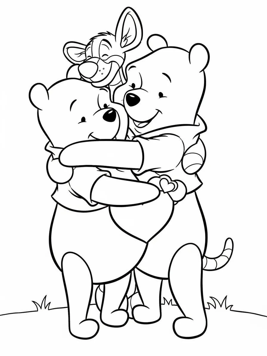 Desenho de Ursinho Pooh e Tigrão Abraçando para Colorir