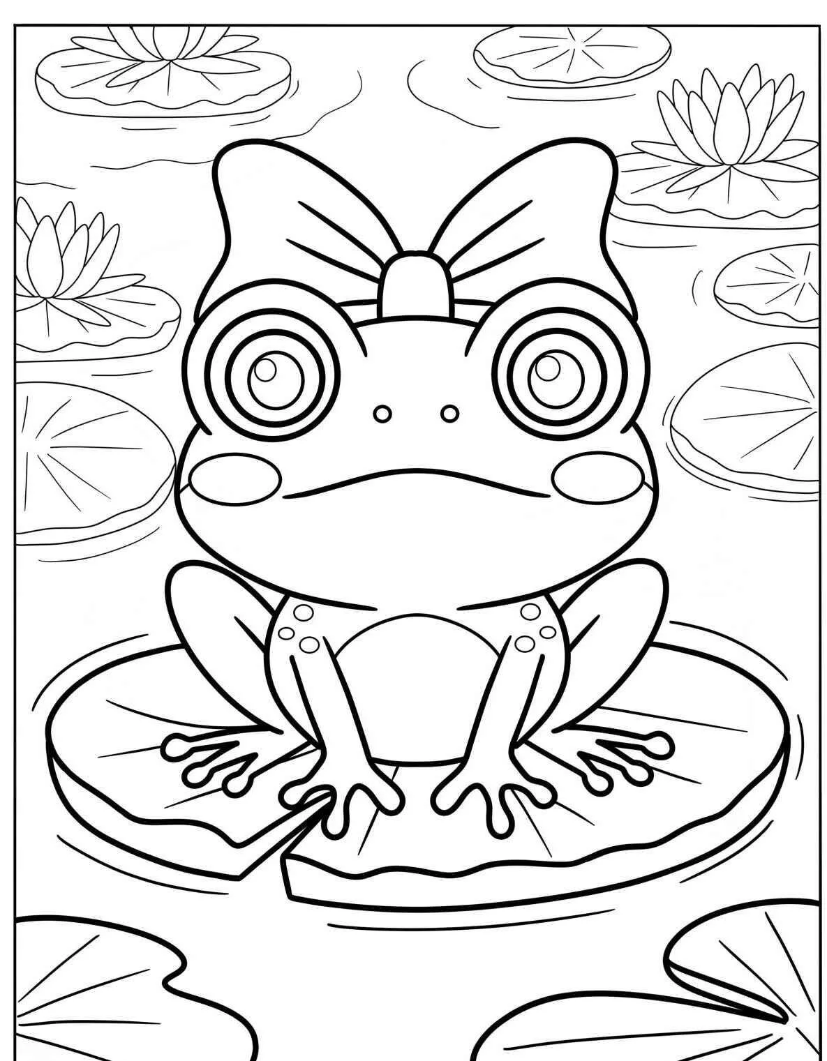 Desenho de Sapo com Laço na Cabeça para Colorir