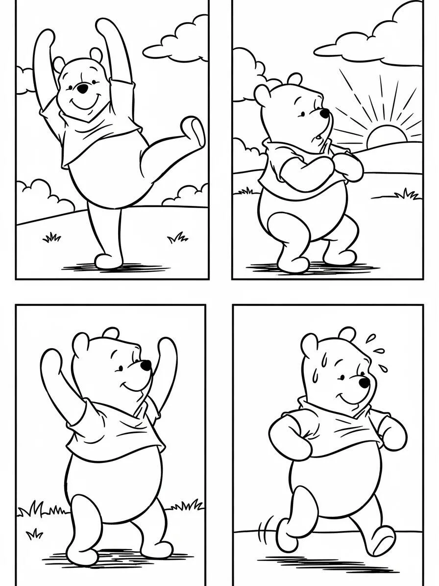 Desenho de Ursinho Pooh Dançando para Colorir