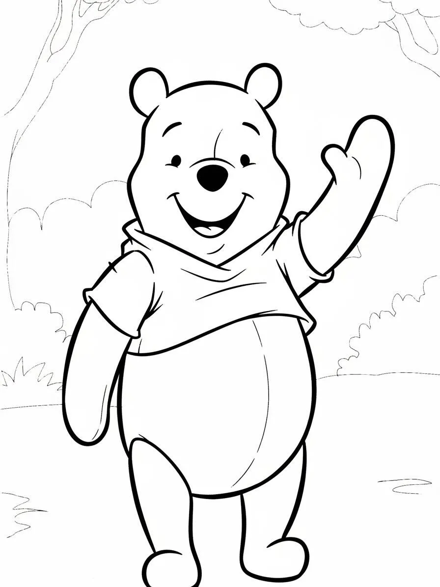 Desenho de Ursinho Pooh Acenando para Colorir