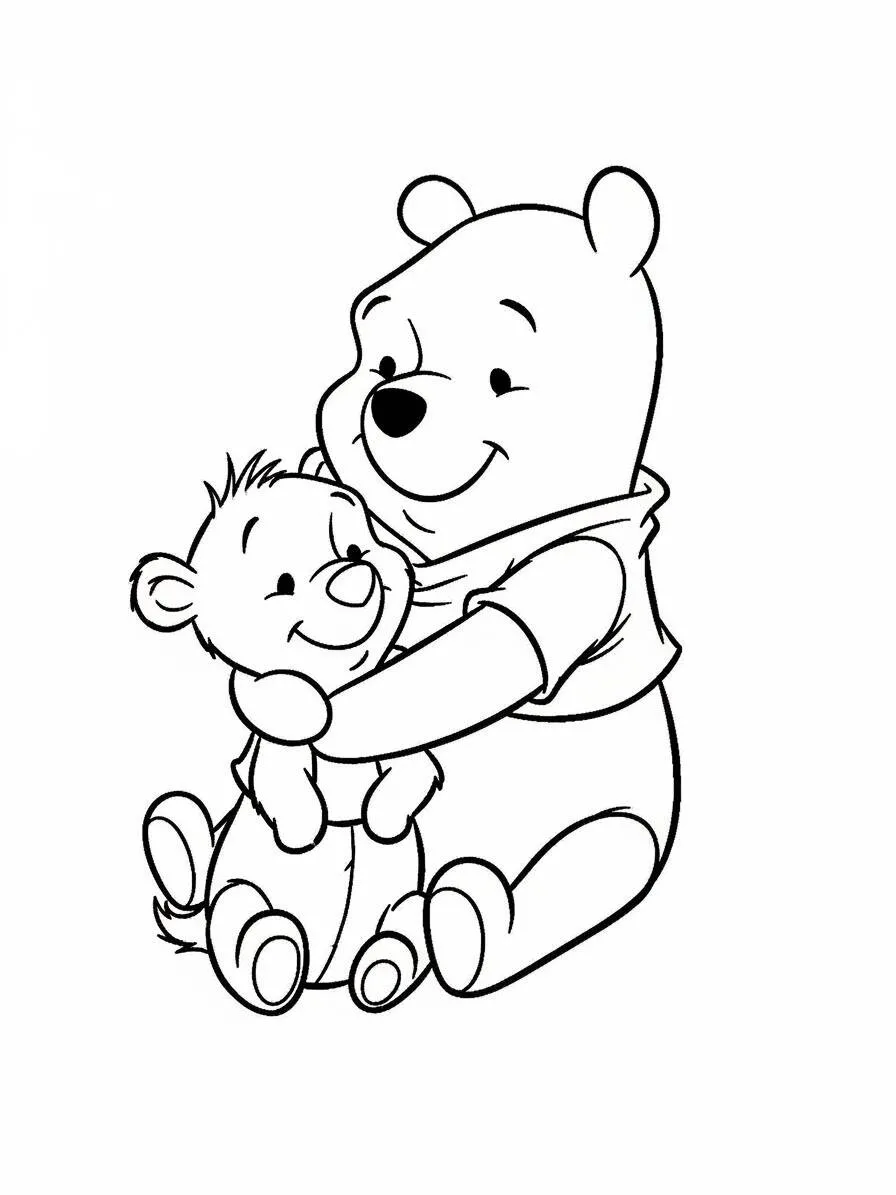 Desenho de Ursinho Pooh Abraçando o Bisonho para Colorir