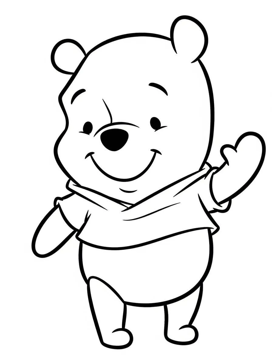 Desenho de Ursinho Pooh Acenando para Colorir