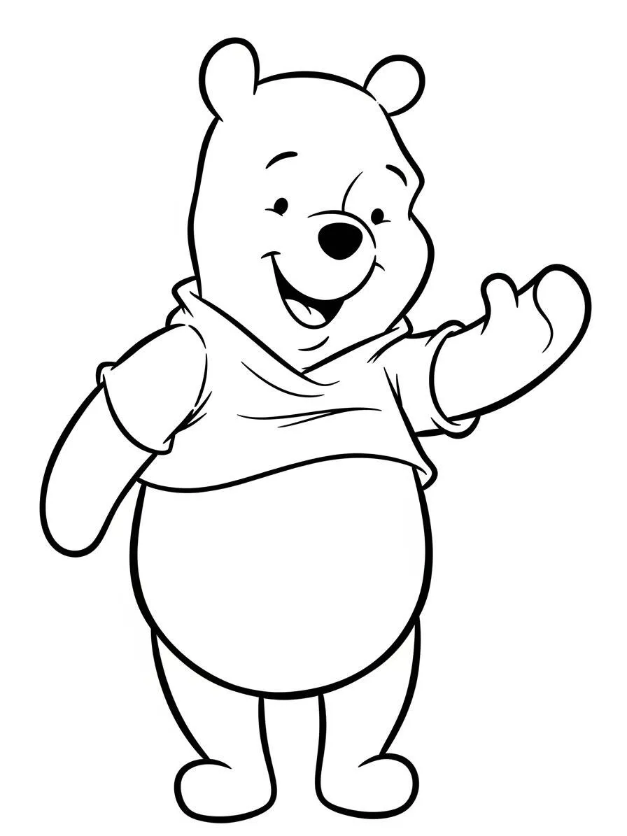 Desenho de Ursinho Pooh Acenando para Colorir