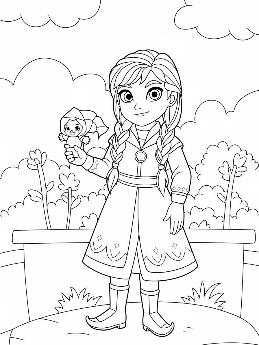 Anna de Frozen con muñeca para colorear