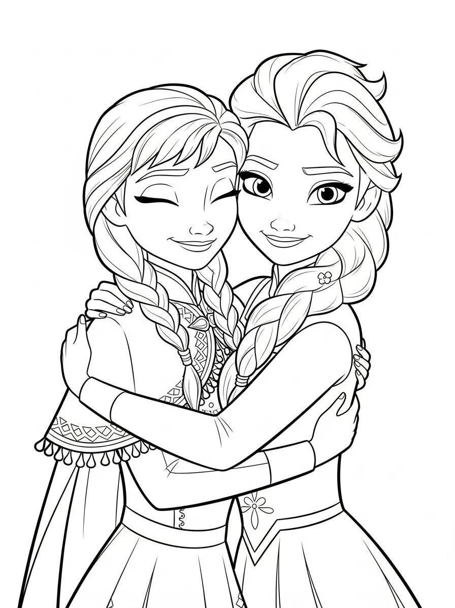 Anna y Elsa de Frozen Dibujo para colorear