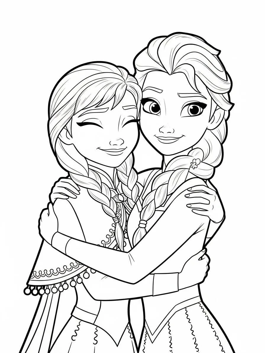 Anna y Elsa de Frozen Dibujo para colorear