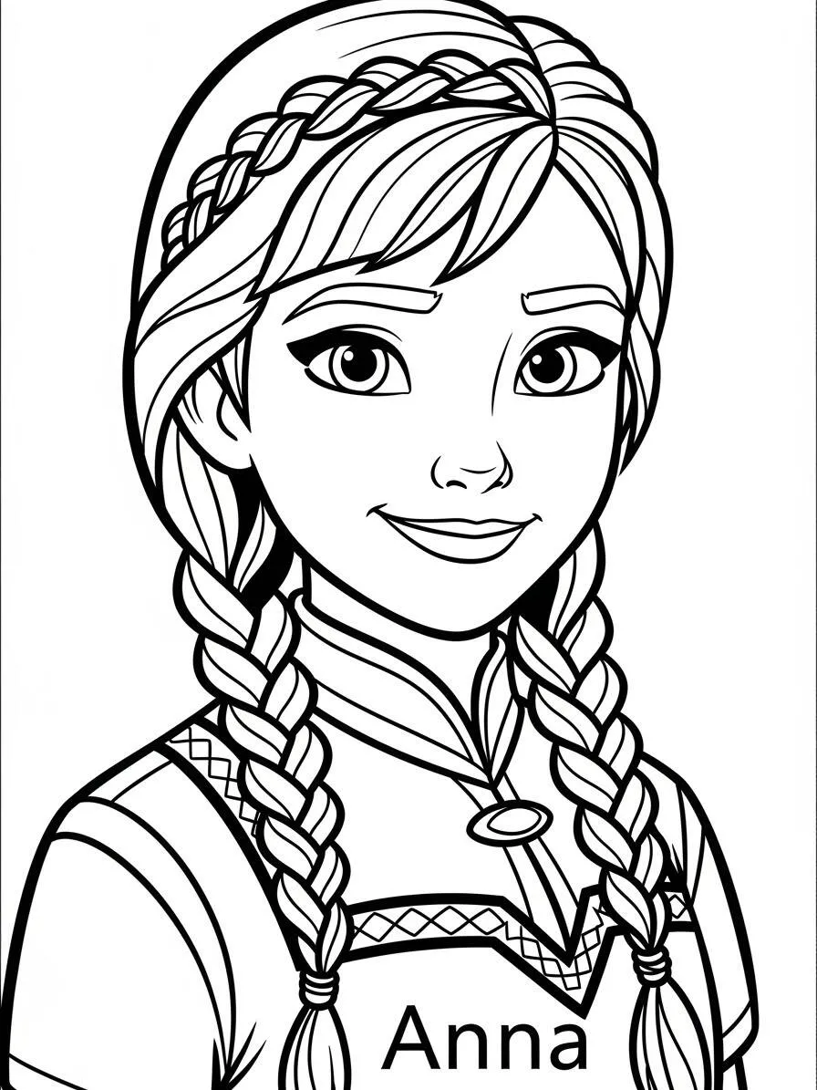 Anna de Frozen con Trenzas para colorear