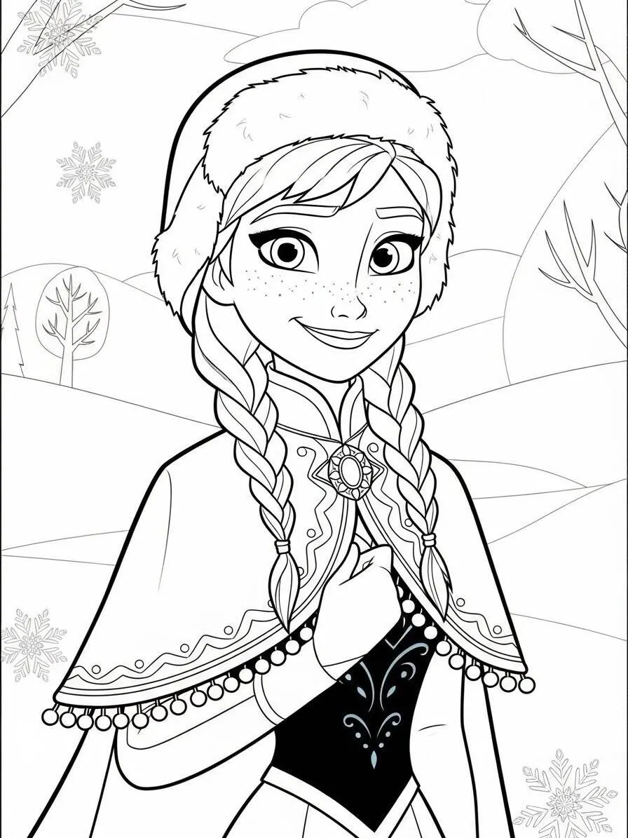 Anna de Frozen con capa y sombrero para colorear