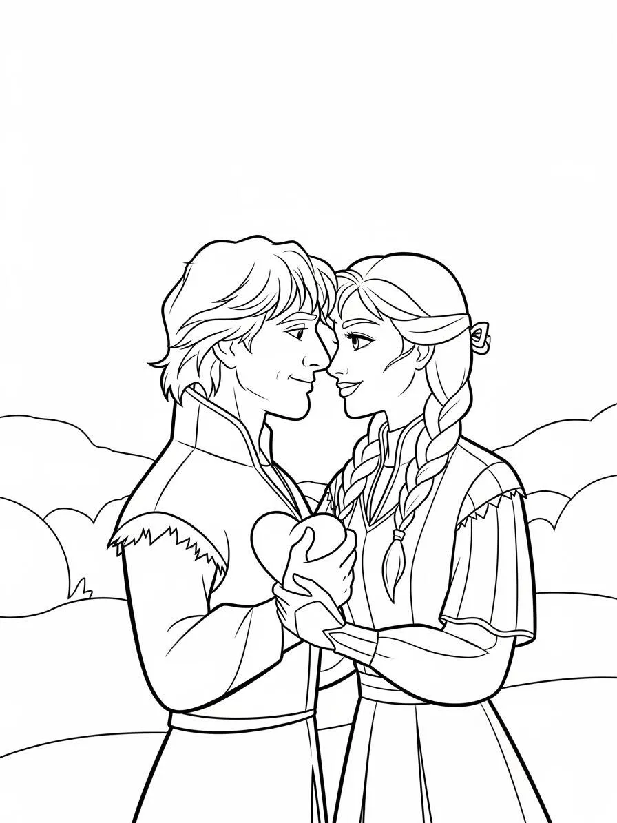 Anna de Frozen con Kristoff para colorear