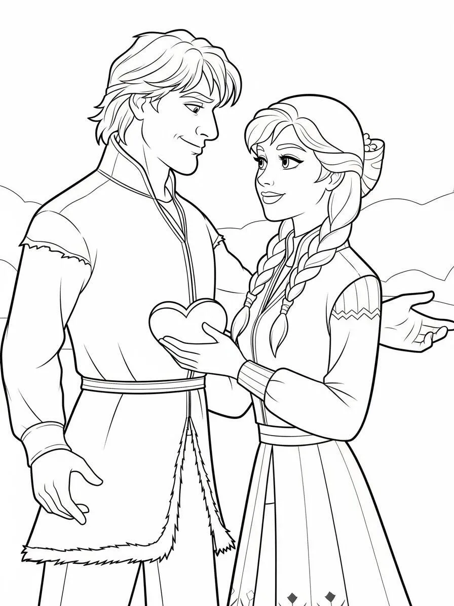 Anna de Frozen con Kristoff para colorear
