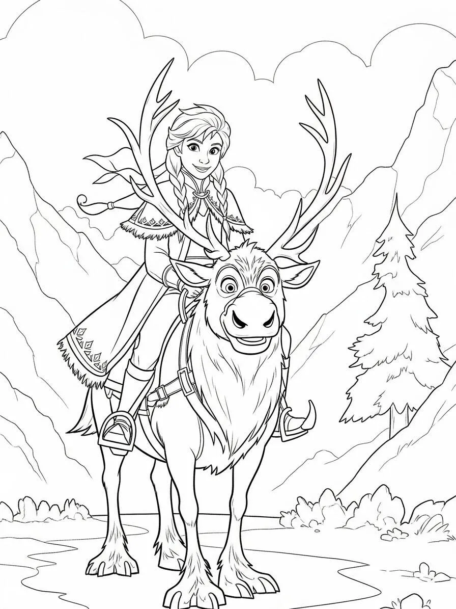 Anna de Frozen montando a Sven para colorear