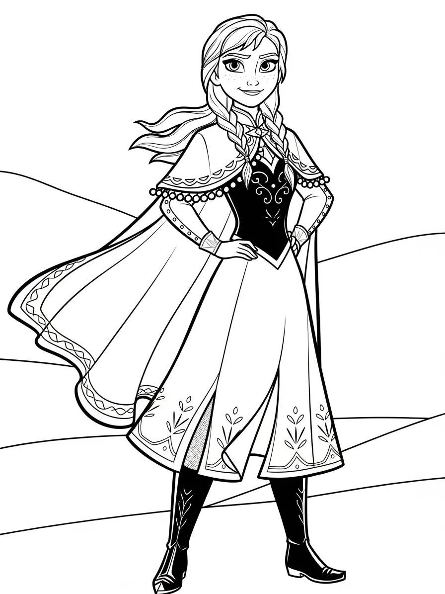 Anna de Frozen con capa y botas para colorear