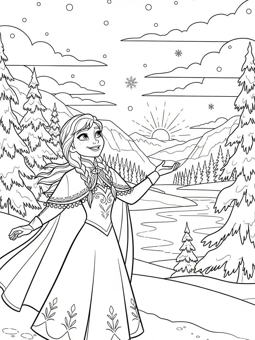 Anna de Frozen con paisaje invernal para colorear