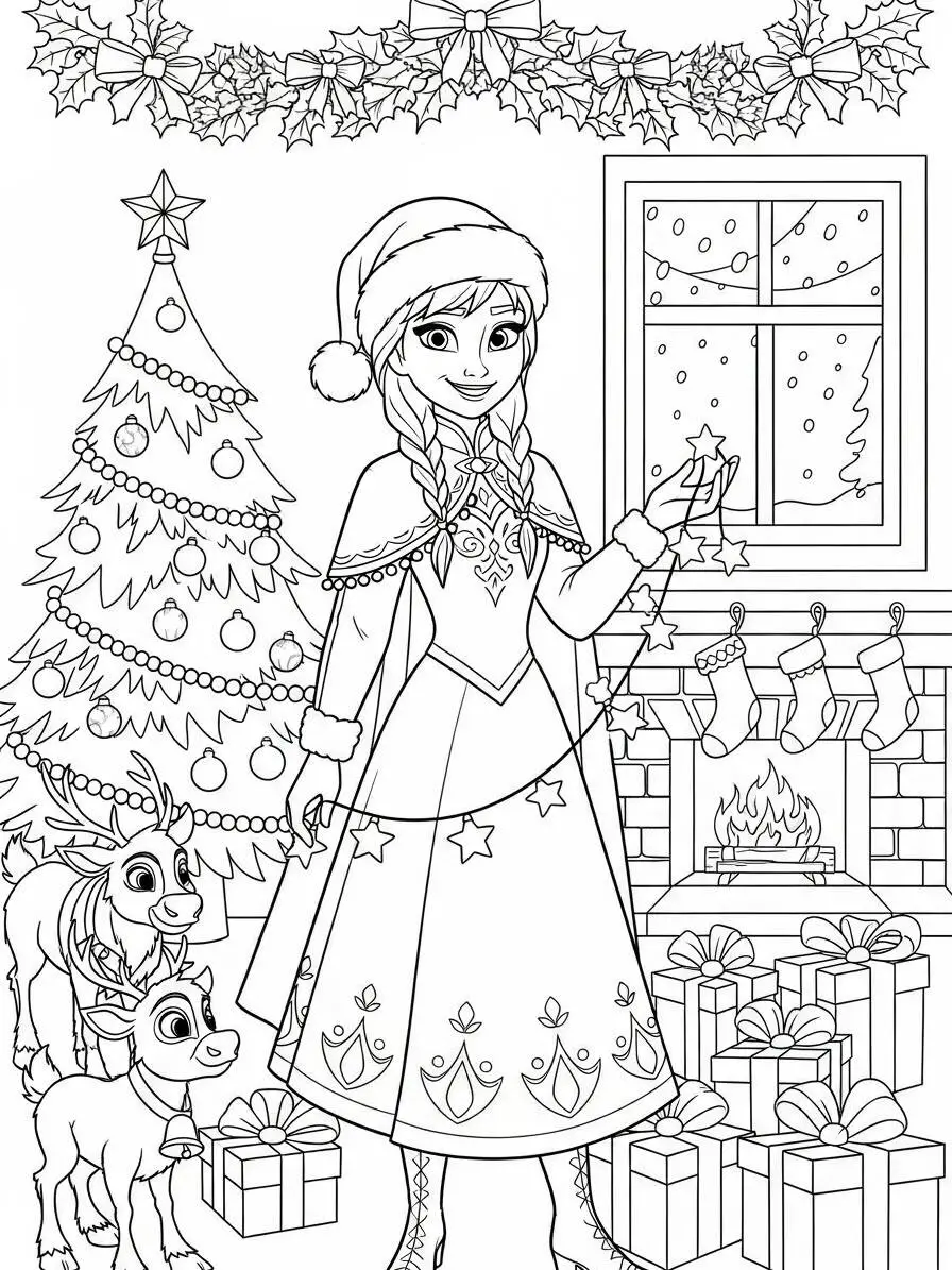 Anna de Frozen en Navidad con sombrero para colorear