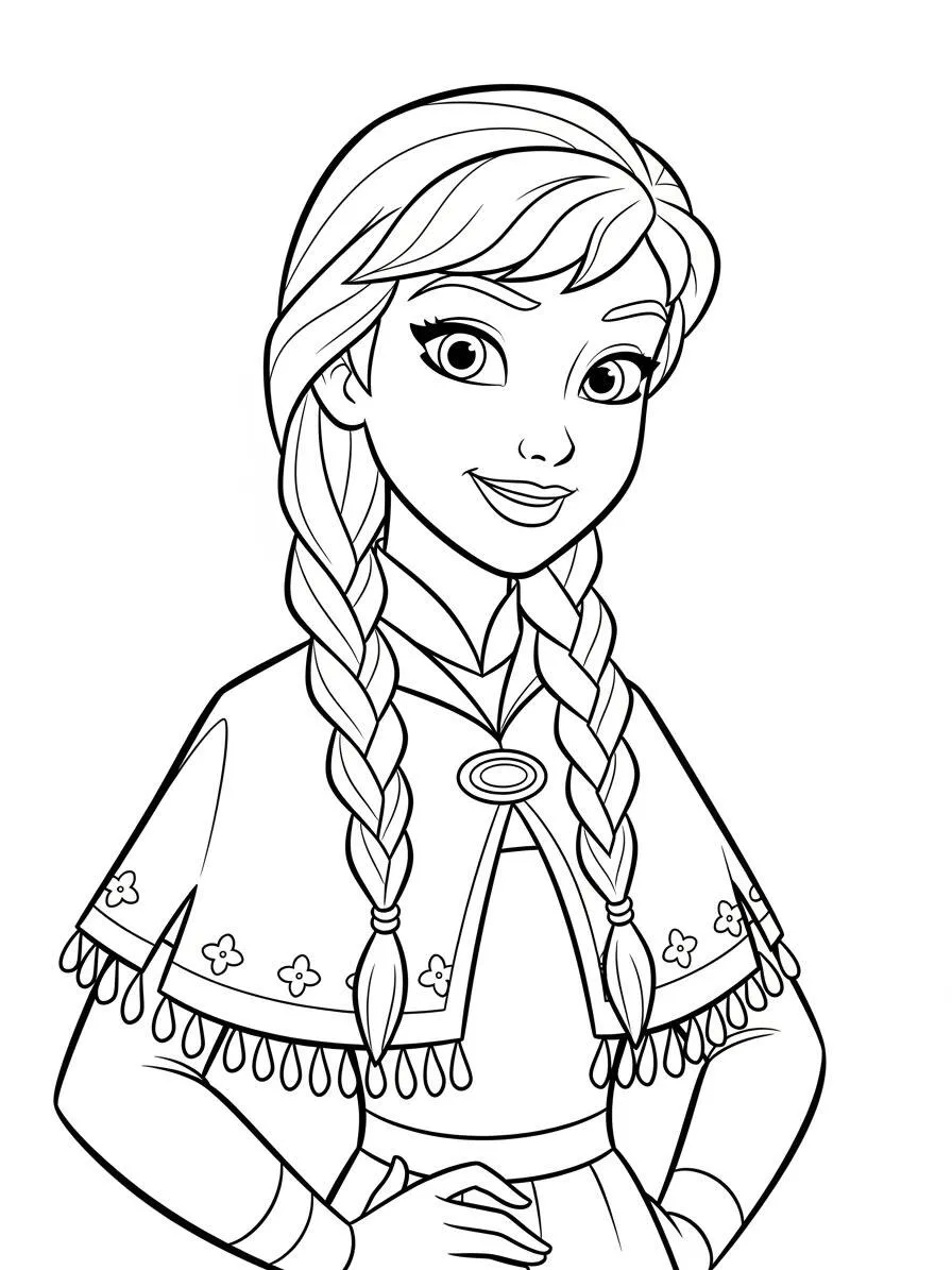 Anna de Frozen con capa y trenzas para colorear