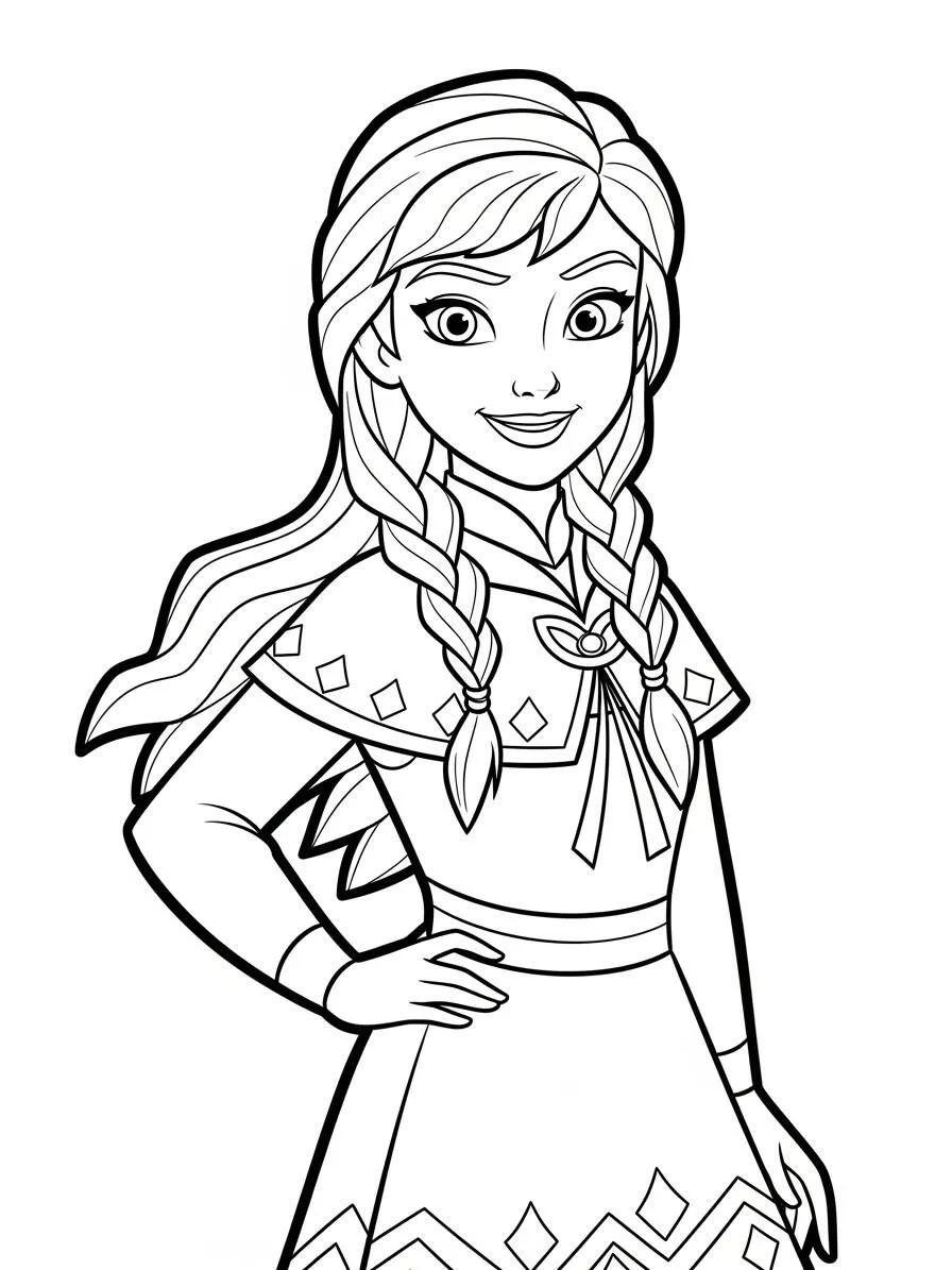 Anna de Frozen con Trenzas y Sonrisa para colorear