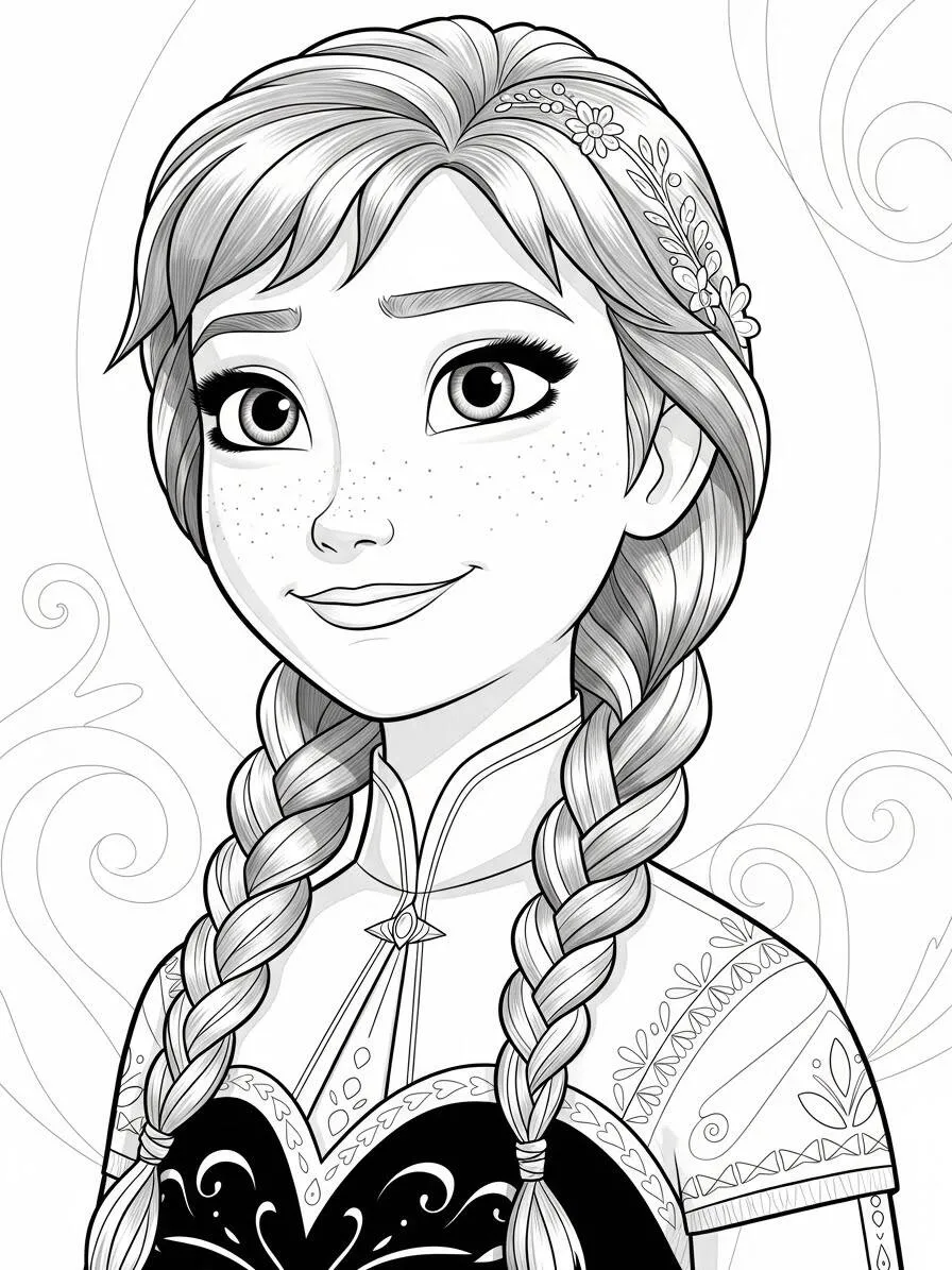 Anna dalla pagina da colorare di Frozen con le trecce