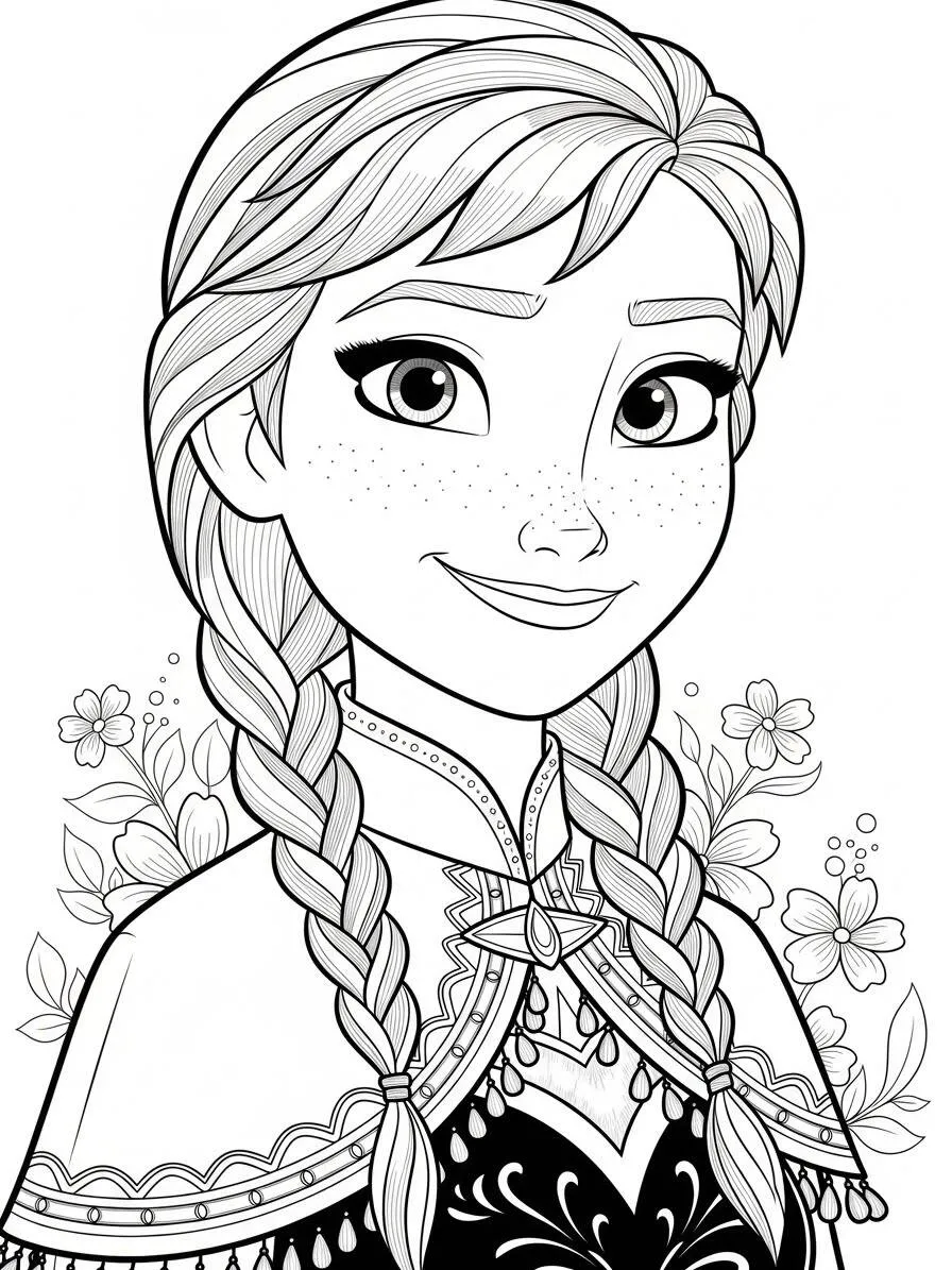Anna dalla pagina da colorare di Frozen con fiori