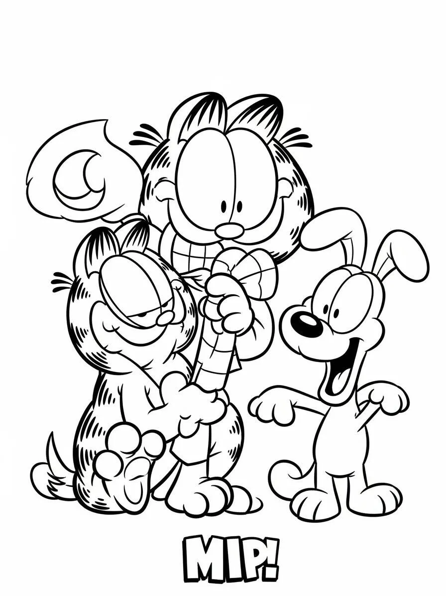 Desenho de Garfield com Odie e Pooky para Colorir