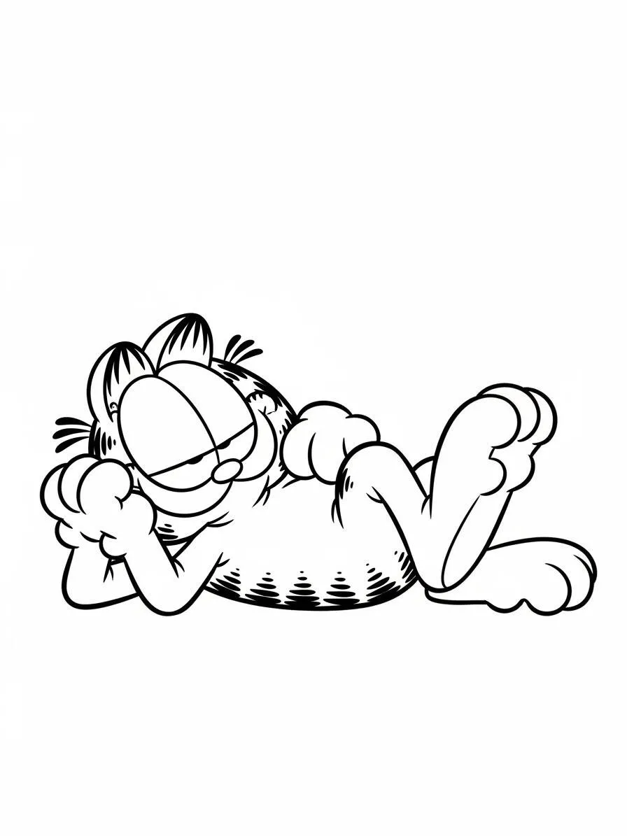 Desenho de Garfield a Relaxar para Colorir