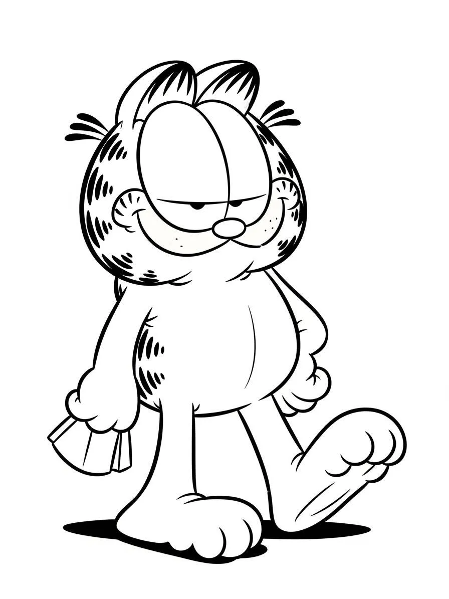 Desenho de Garfield a Caminhar com um Sorriso para Colorir
