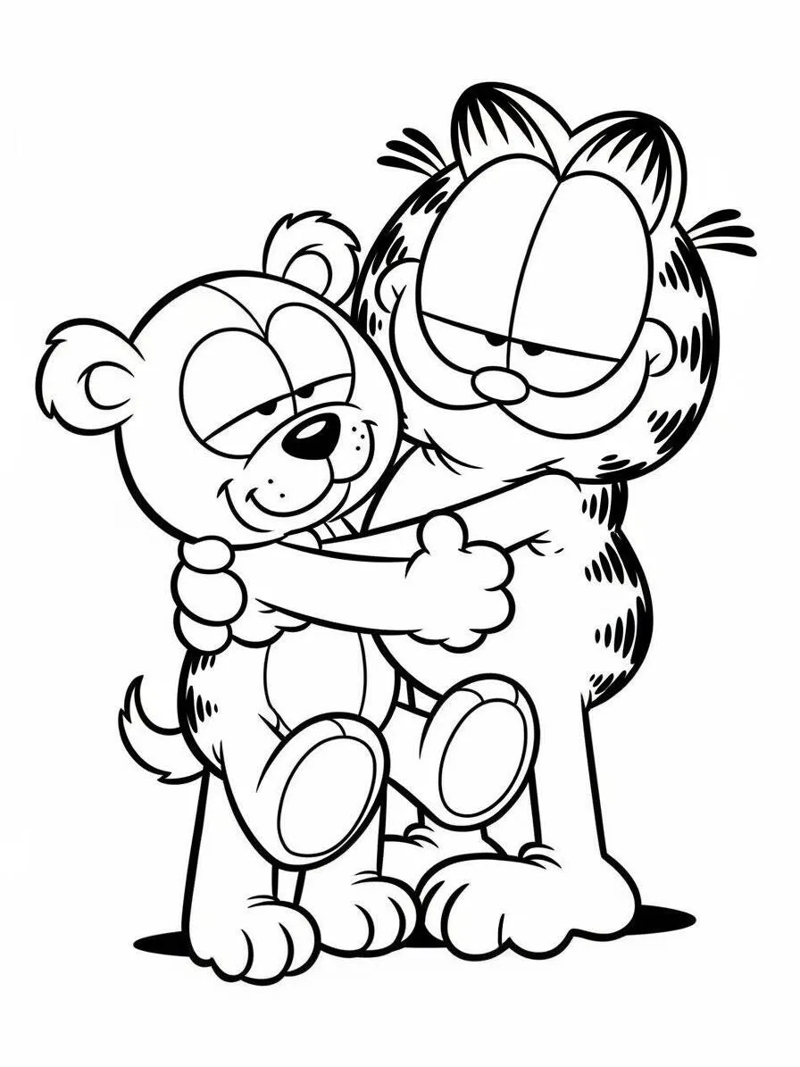 Desenho de Garfield Abraçando Odie para Colorir