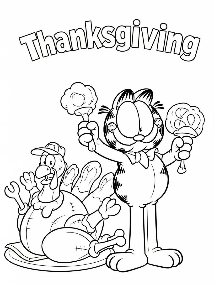 Desenho de Garfield no Dia de Ação de Graças para Colorir