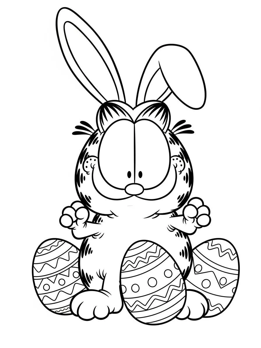 Desenho de Garfield como Coelho da Páscoa para Colorir